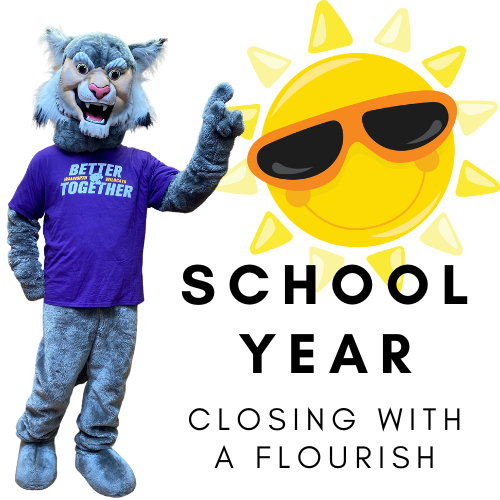 School Year Closing With a Flourish Wesley the Wildcat and Sun with Sunglasses