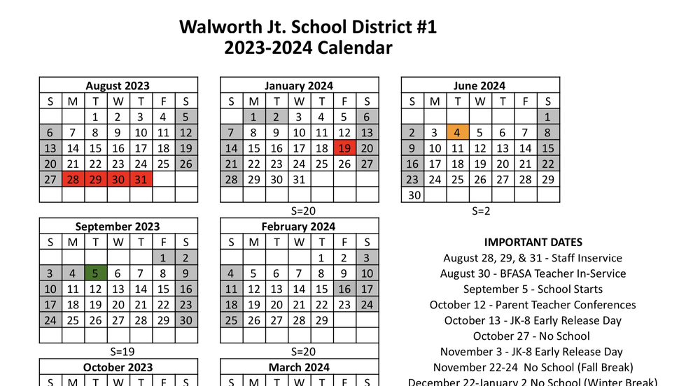 Walworth Jt. School District #1 2023-2024 Calendar