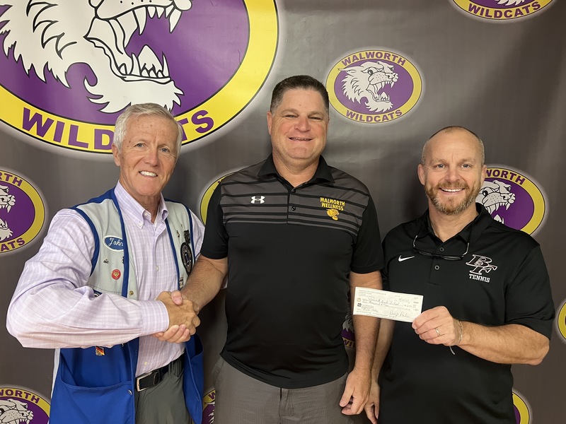 Pictured above (left to right): Big Foot Lions Club President John Tucker, Walworth Jt. School District #1 Physical Education Teacher Troy Hummel, and Big Foot Lions Club Treasurer Doug Parker.